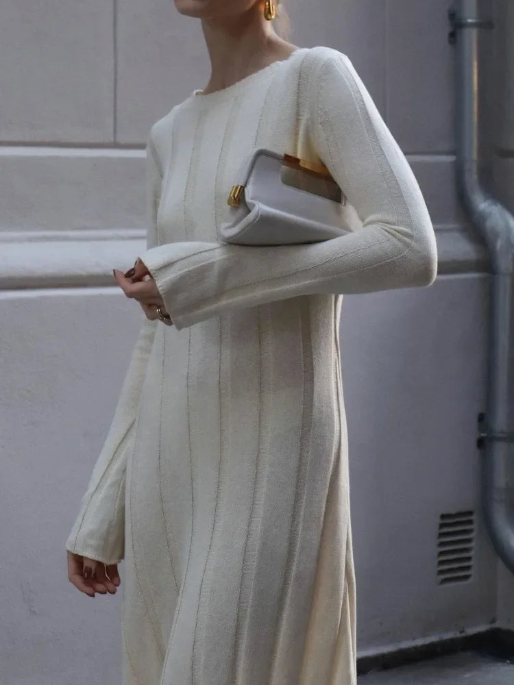 Loose High Waist Long Dress Female Long Sleeve Pullover Dress Knitwear Winter Maxi Dress
