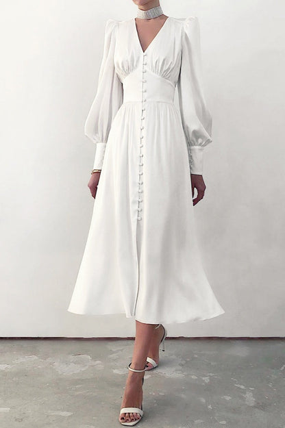 Satin Puff Sleeve Tailored Midi Dress
