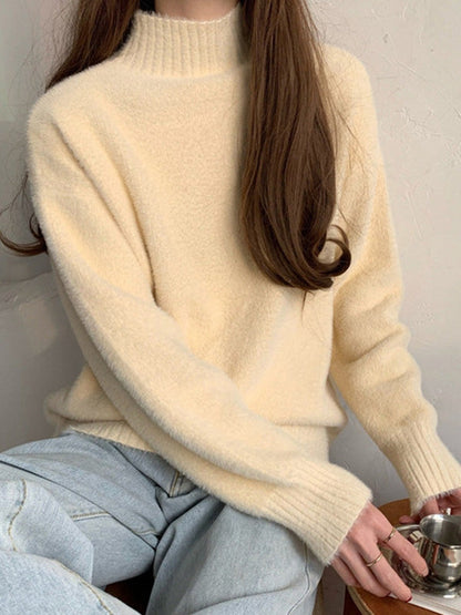 Warm Pink Mock Neck Long Sleeve Mink Sweater Qx005