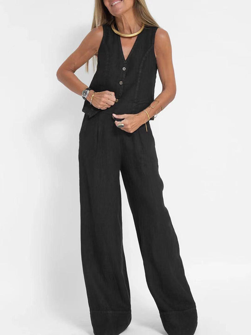 Waist Coat Vest & Wide Leg Pants Coord Set