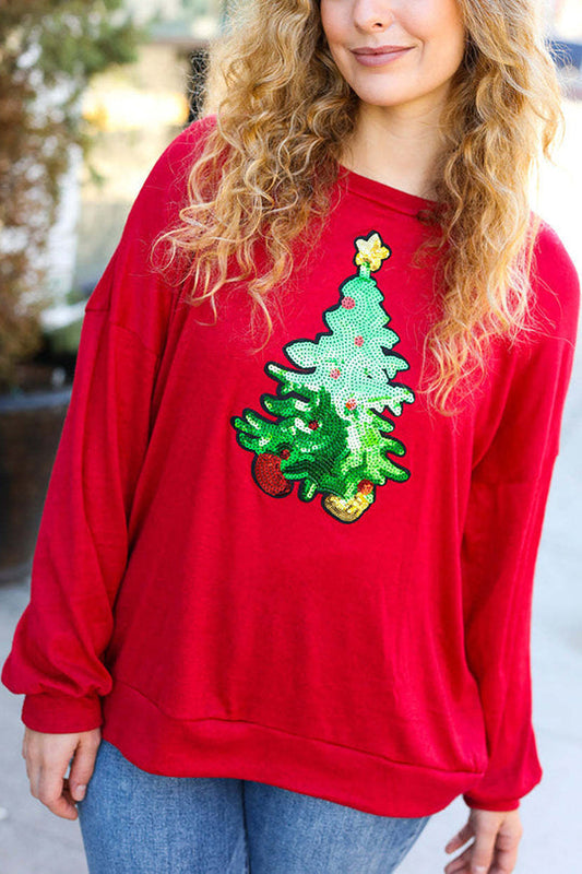 Christmas Tree Holiday Sequined Loose Sweatshirt