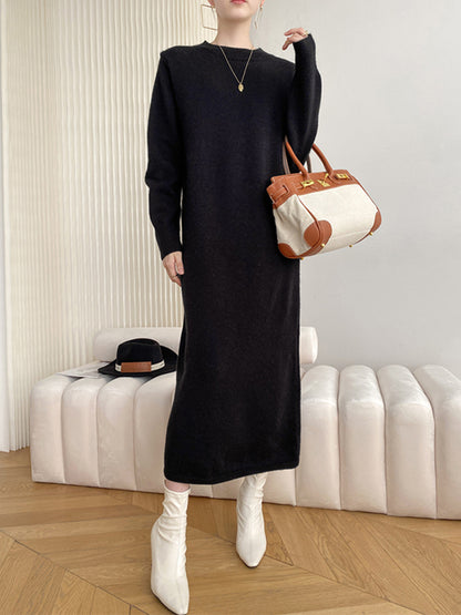 Urban Loose Long Sleeves Color Round-neck Sweater Dresses