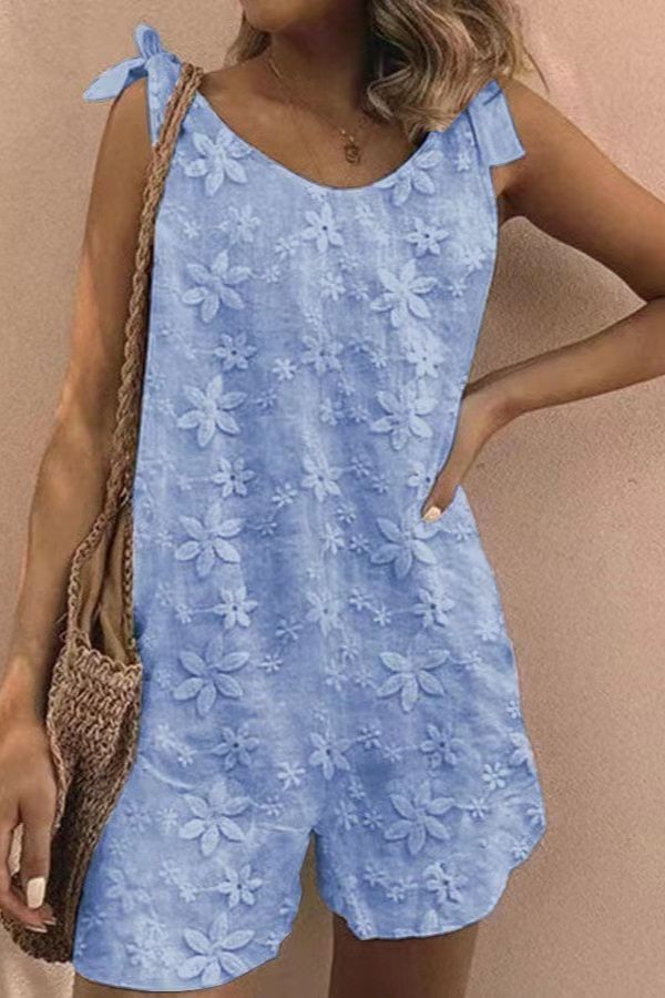 Embroidered Lace-up Tank Top Romper