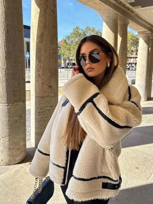 White Turn Down Long Pocket Winter Thick Coat