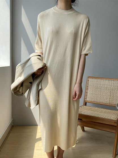 Temperament Round-neck Mauve Split-joint Short Sleeve Sweater Dress An1057