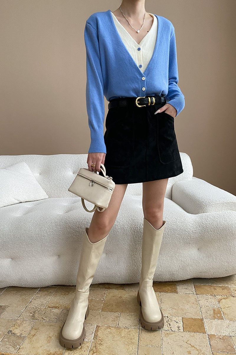 Two-tone V-neck Cardigan