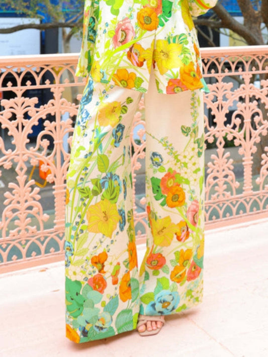 Print Wide Leg Loose Pocket Pants