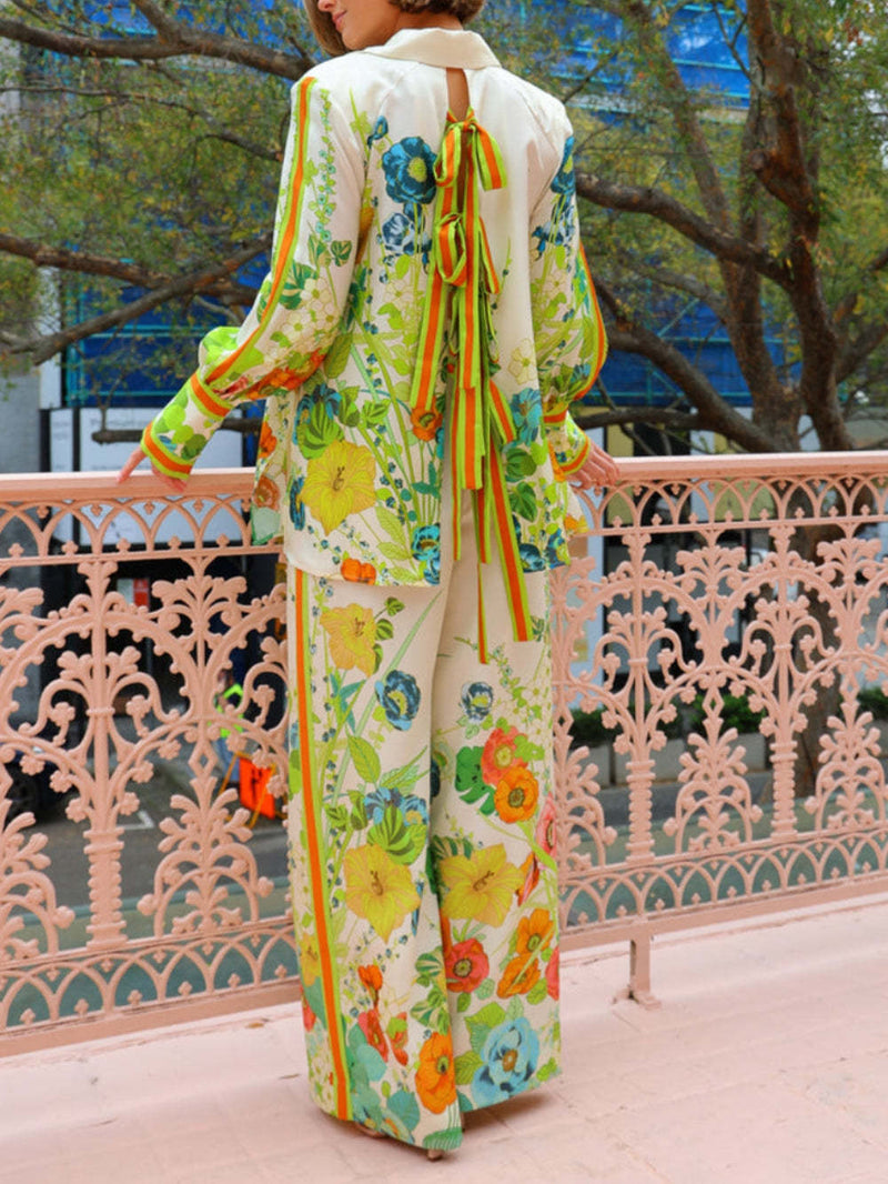 Print Wide Leg Loose Pocket Pants