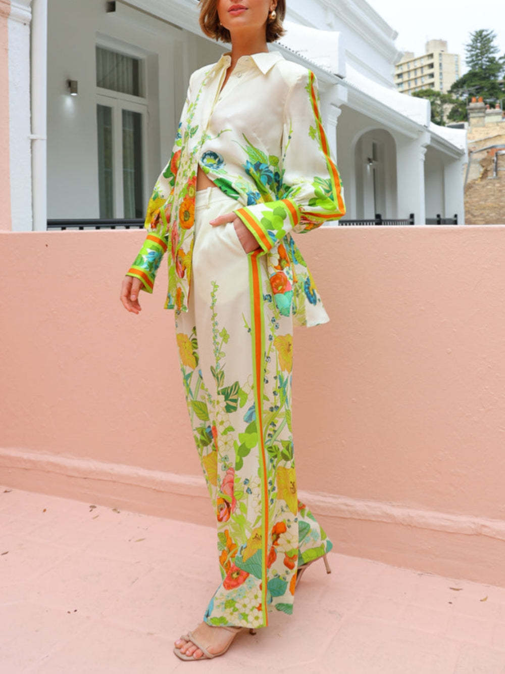 Print Wide Leg Loose Pocket Pants
