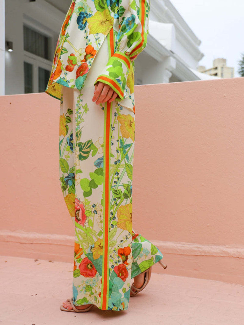 Print Wide Leg Loose Pocket Pants
