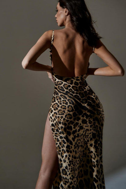 Printed Slit Backless Maxi Dress