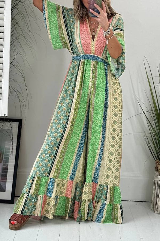 Last Queen Retro Flare Sleeve Pocketed Loose Wide Leg Jumpsuit