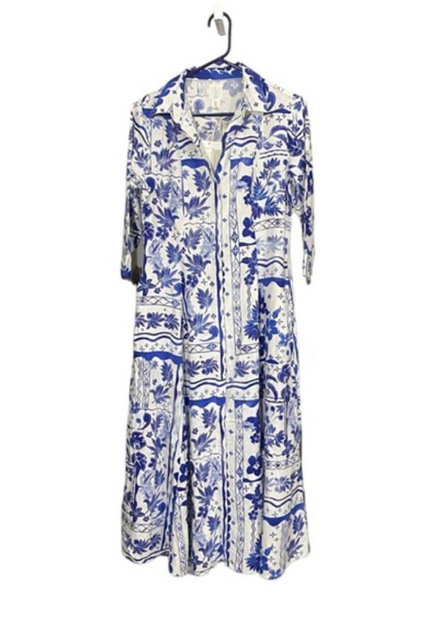 Unique Greek Print Button-front Midi Dress