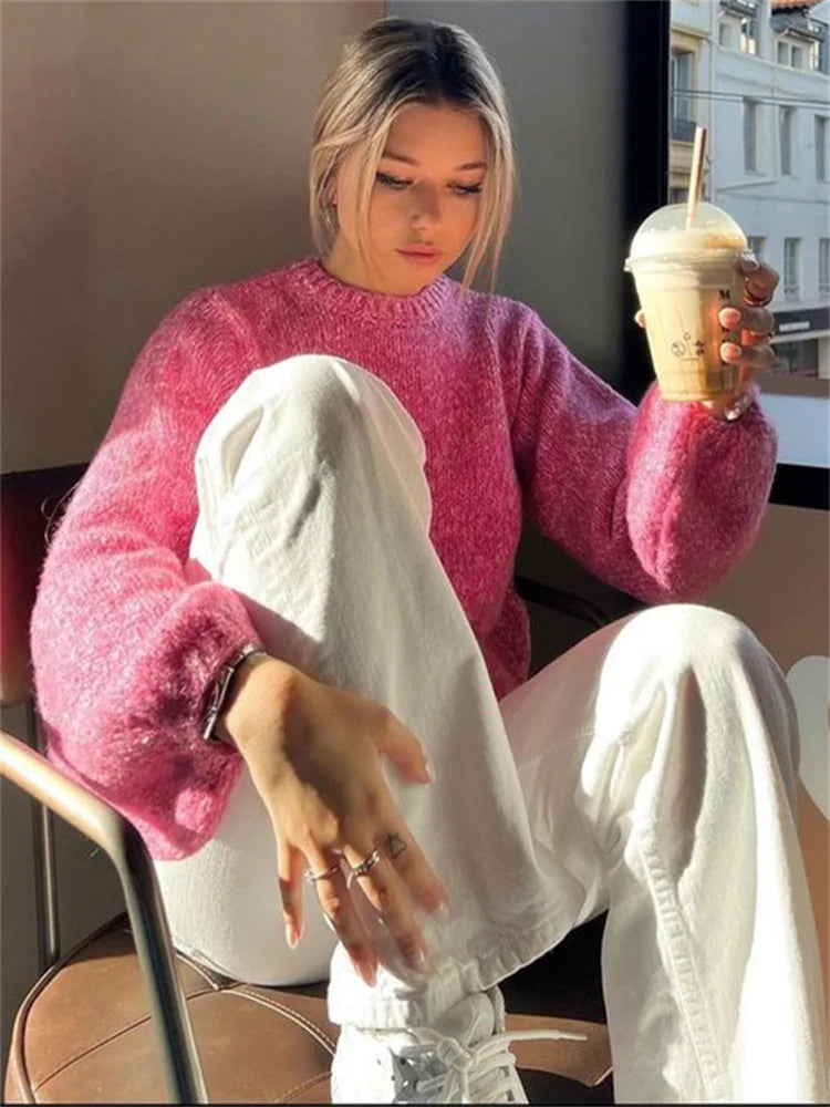 Lace-up Backless Sweater Pullover for Long Sleeve Turtleneck Loose Bandage High Street Camisola Top