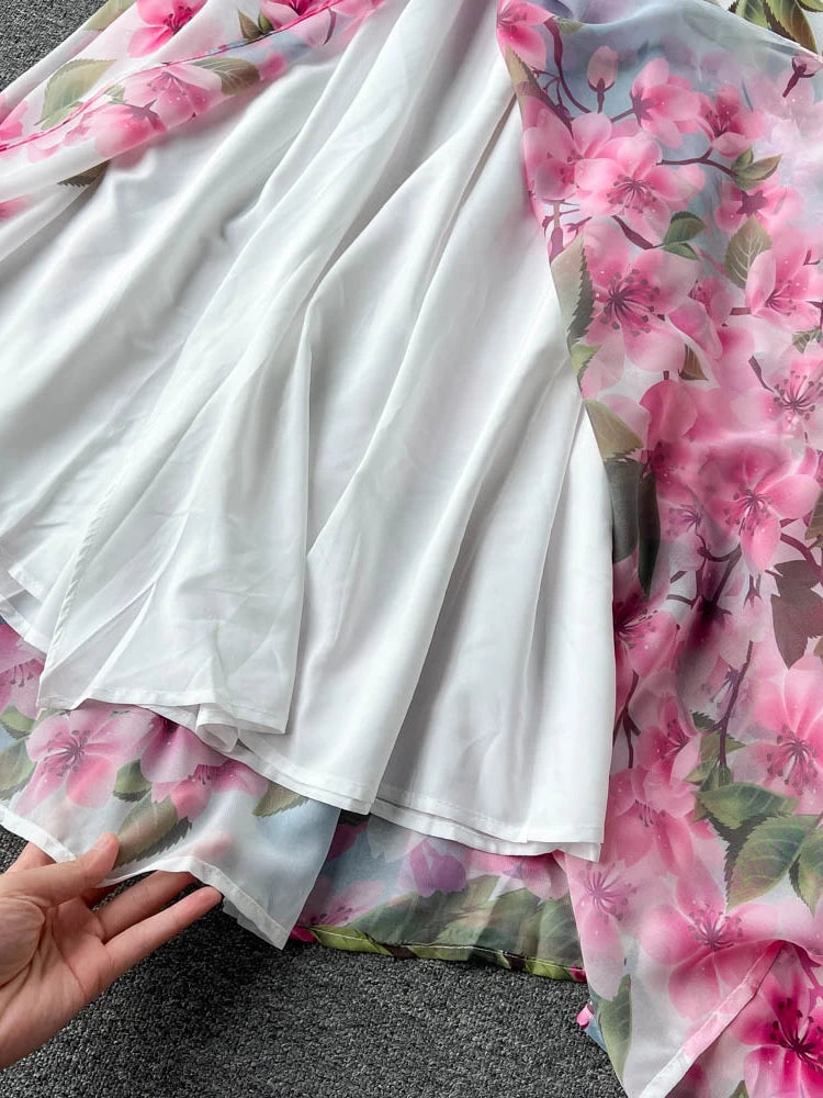 Summer Ruffle Off the Shoulder Chiffon Dress Slim A-line Printed Dresses Viantage Beach Split Maxi Dress