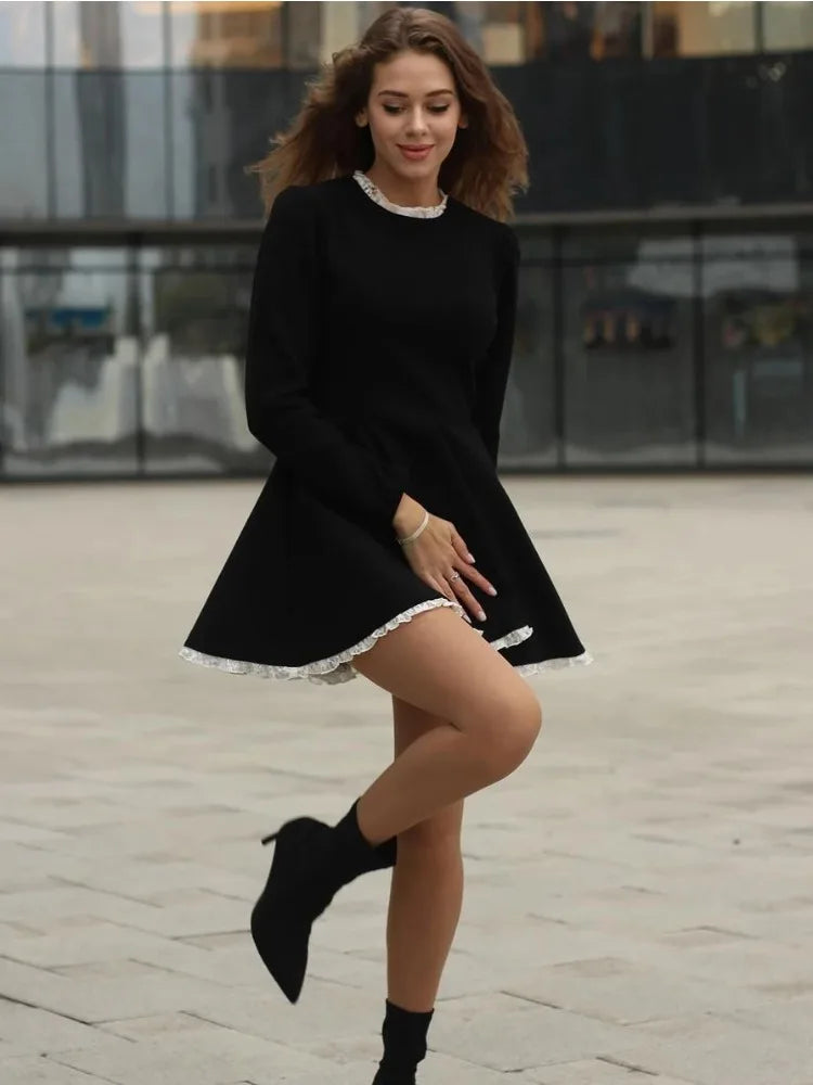 Black Lace Mini Dress – High Waist Party Gown