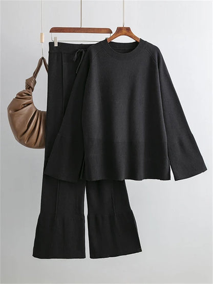 Losse Two Piece Sets Knitwear Oversized Sweater and Flared Pants Sets Knit Tracksuit Sweater Outfits