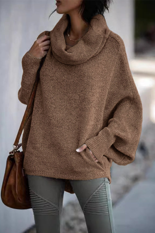 Cowl Neck Batwing Sleeves Loose Sweater