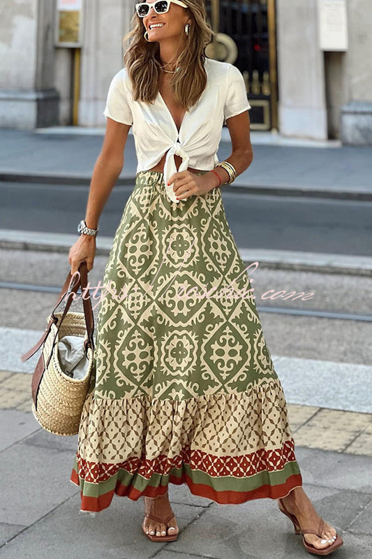 You Had Me at Aloha Printed Tiered Midi Skirt