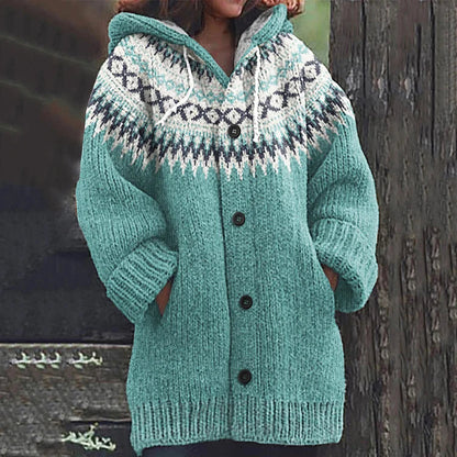 Lily | Fair Isle Hooded Knit Cardigan