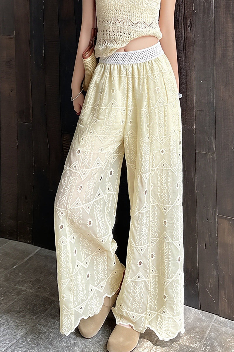 Hollow Out Lace Wide Leg Summer Pants