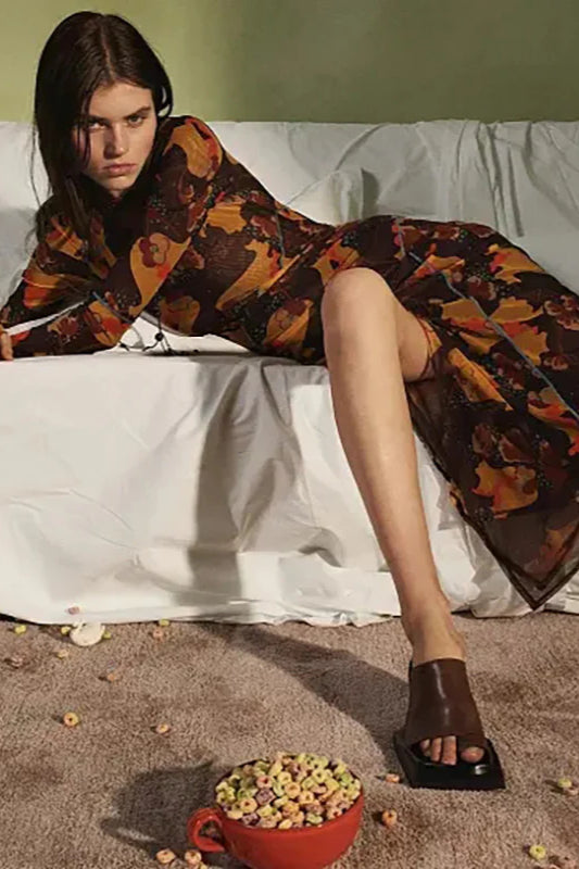 Sheer Long Sleeve Split Maxi Dress