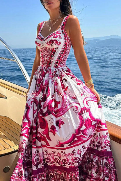 Print Suspender Patchwork Maxi Dress