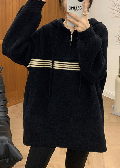 Apricot Hooded Zippered Pockets Sweatshirt Fall Qx031