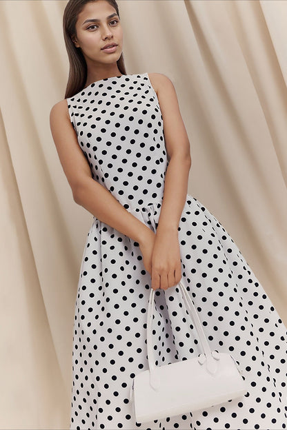Polka Dot Fitted Midi Dress