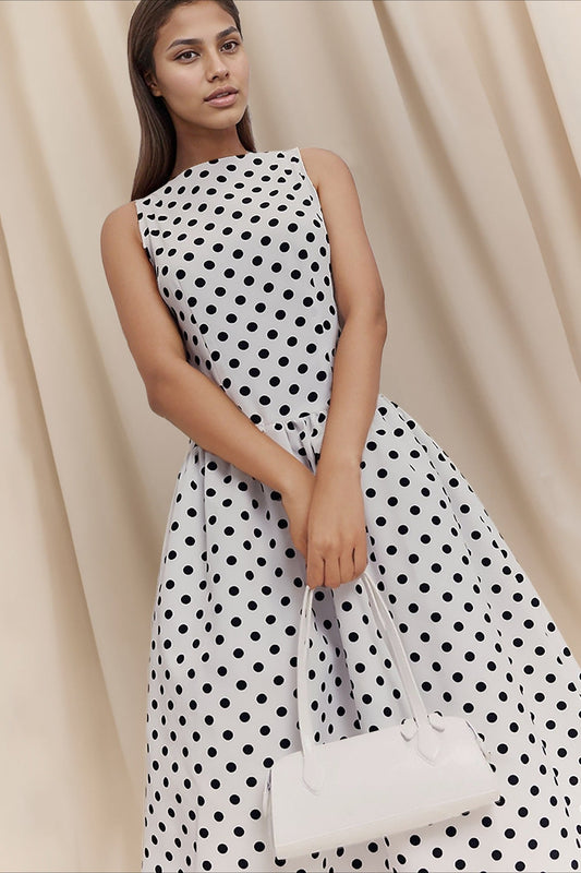 Polka Dot Fitted Midi Dress
