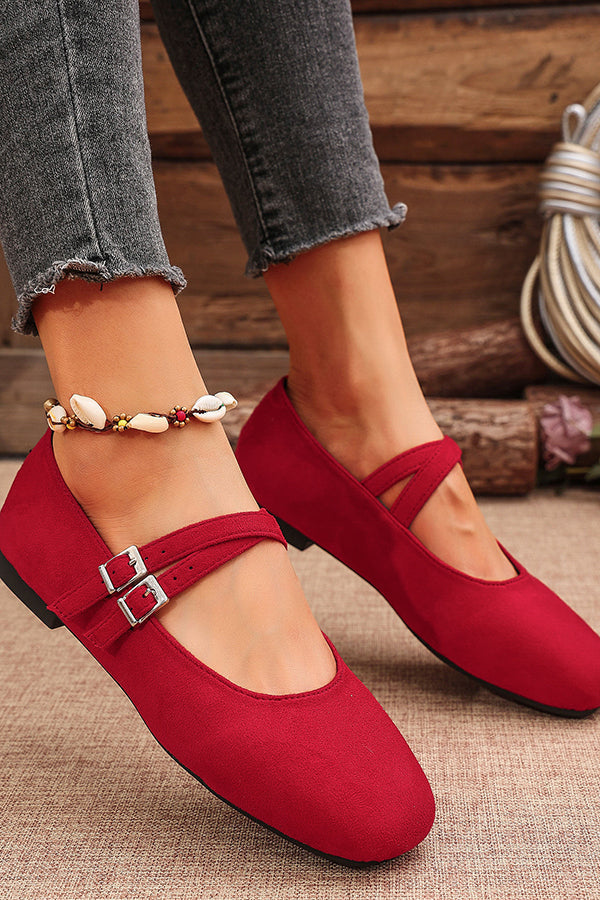 Fashionable Buckled Suede Round Toe Shoes