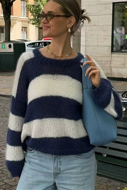 Striped Crewneck Stylish Sweater