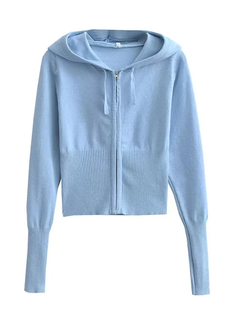 Knit 2-piece Set: ’s Hoodie Tracksuit & Crop Top Knitwear Pants