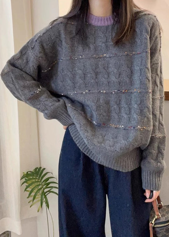 New Pink O Neck Cozy Patchwork Knit Sweaters Fall Qx028
