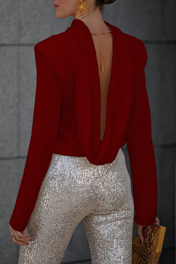Secret of Elegance Satin Back Chain Cowl Neck Draped Blouse(shipped Within 24 Hours)
