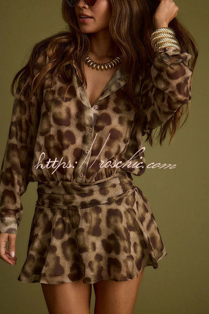 And Leopard Long Sleeve Drop Waist Shirt Mini Dress