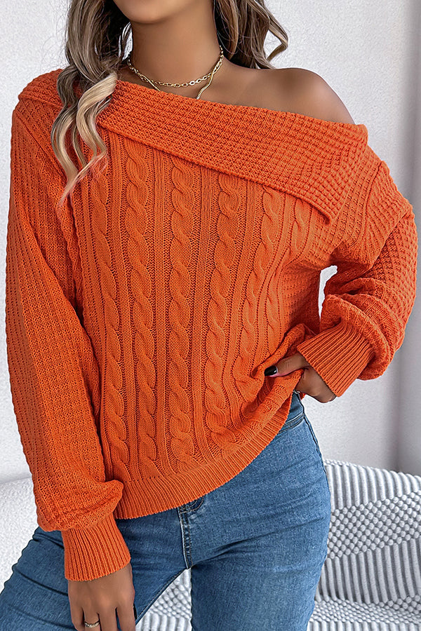 Color One Shoulder Long Sleeve Knitted Sweater