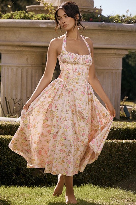 Print Halter Bodycon Maxi Dress