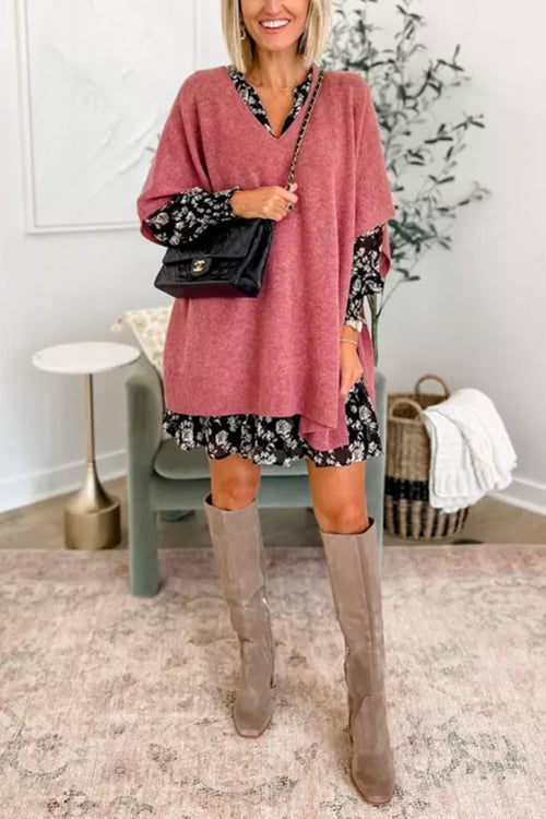 Chicest V Neck Loose Fit Poncho Sweater