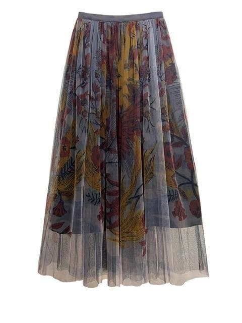 Retro Printed Tulle Skirt