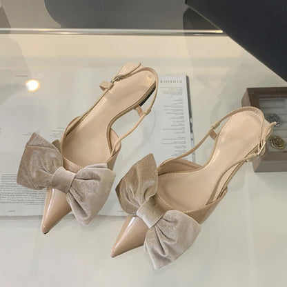 Design Big Butterfly Knot Flat Mules Sandals Cozy Patent Leather Pointed Toe Back Strap Shoes