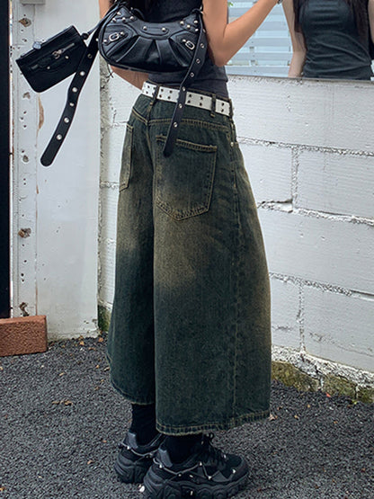 Distressed Denim Shorts With Wide Leg