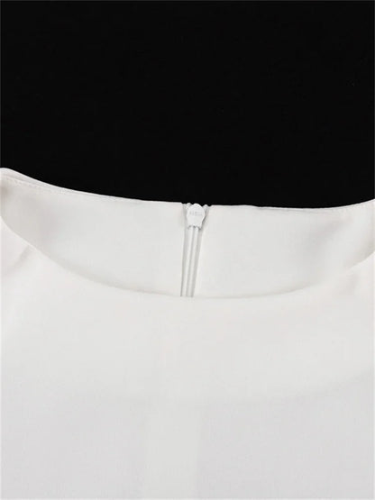 Female White Dress Patchwork Long Sleeve Commute Clothes Dress for Zipper Autumn Mini Dress New