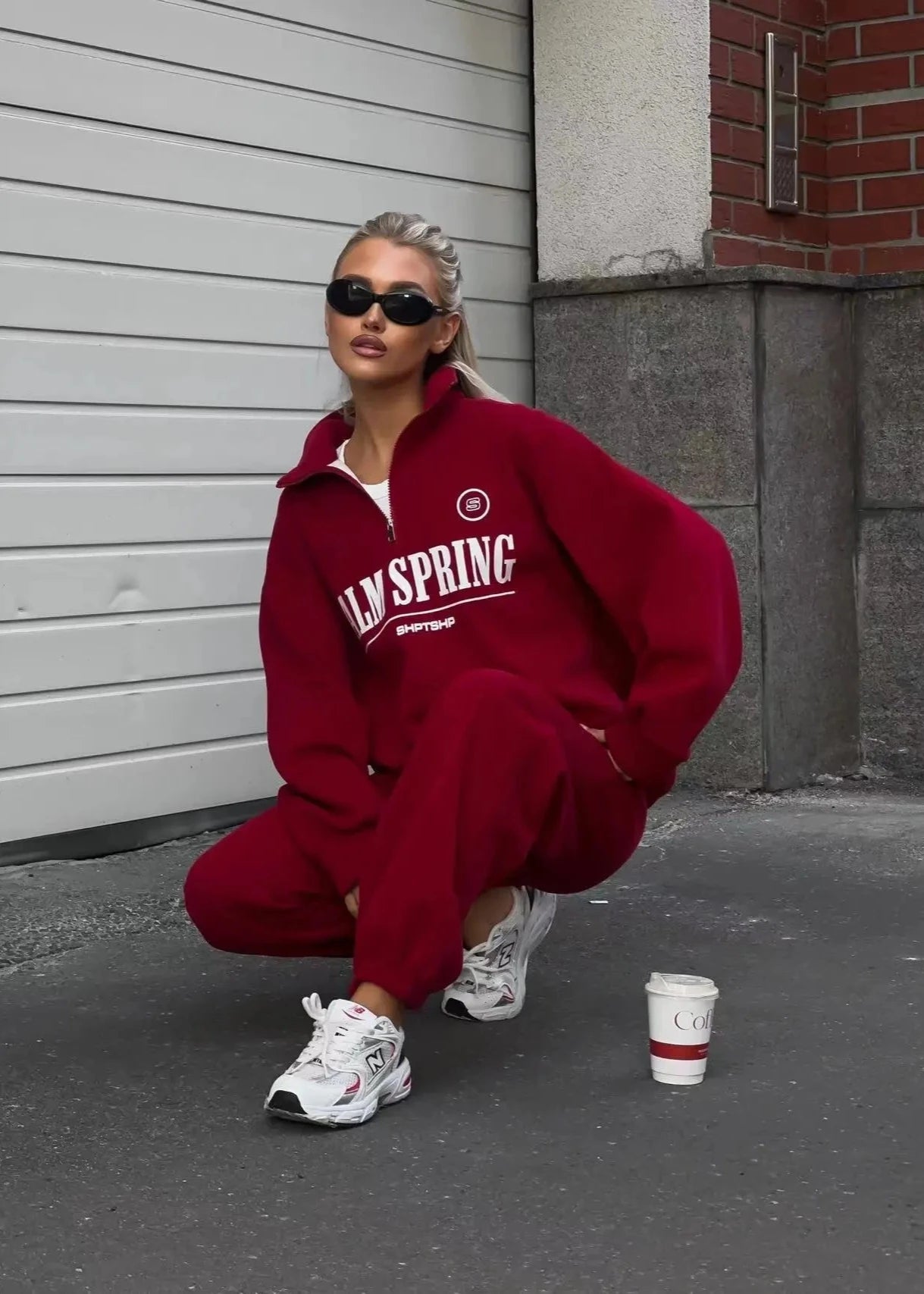 Palm Springs Vibe - Letter Print Zip-up Sweater Set