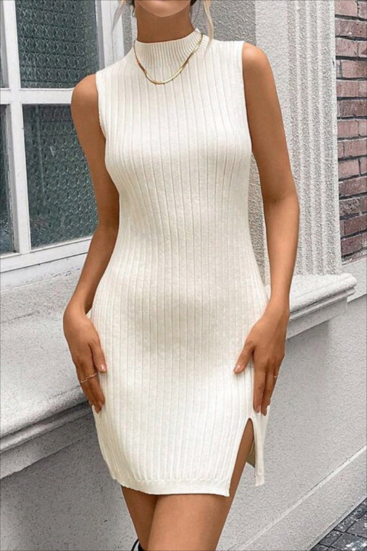 Sleeveless Round Neck Knit Sweater Dress