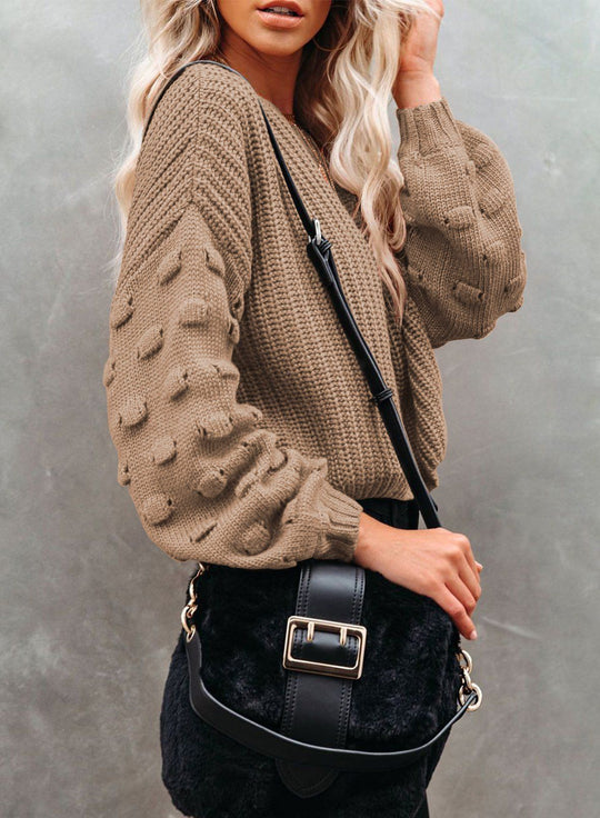 Puffy Sleeve Cable Oversized Knit Sweater