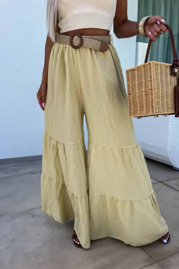 Elastic Pants High Waisted Flared Pants
