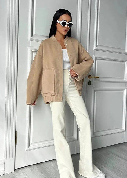 Oversized Stand Collar Coat With Large Pockets