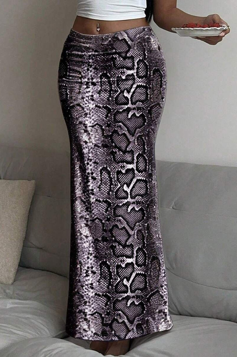Low Rise Printed Maxi Skirt