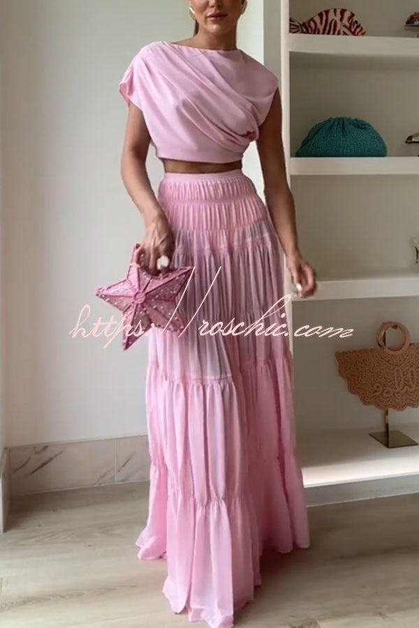 Chiffon Elastic Waist Layered A-line Maxi Skirt